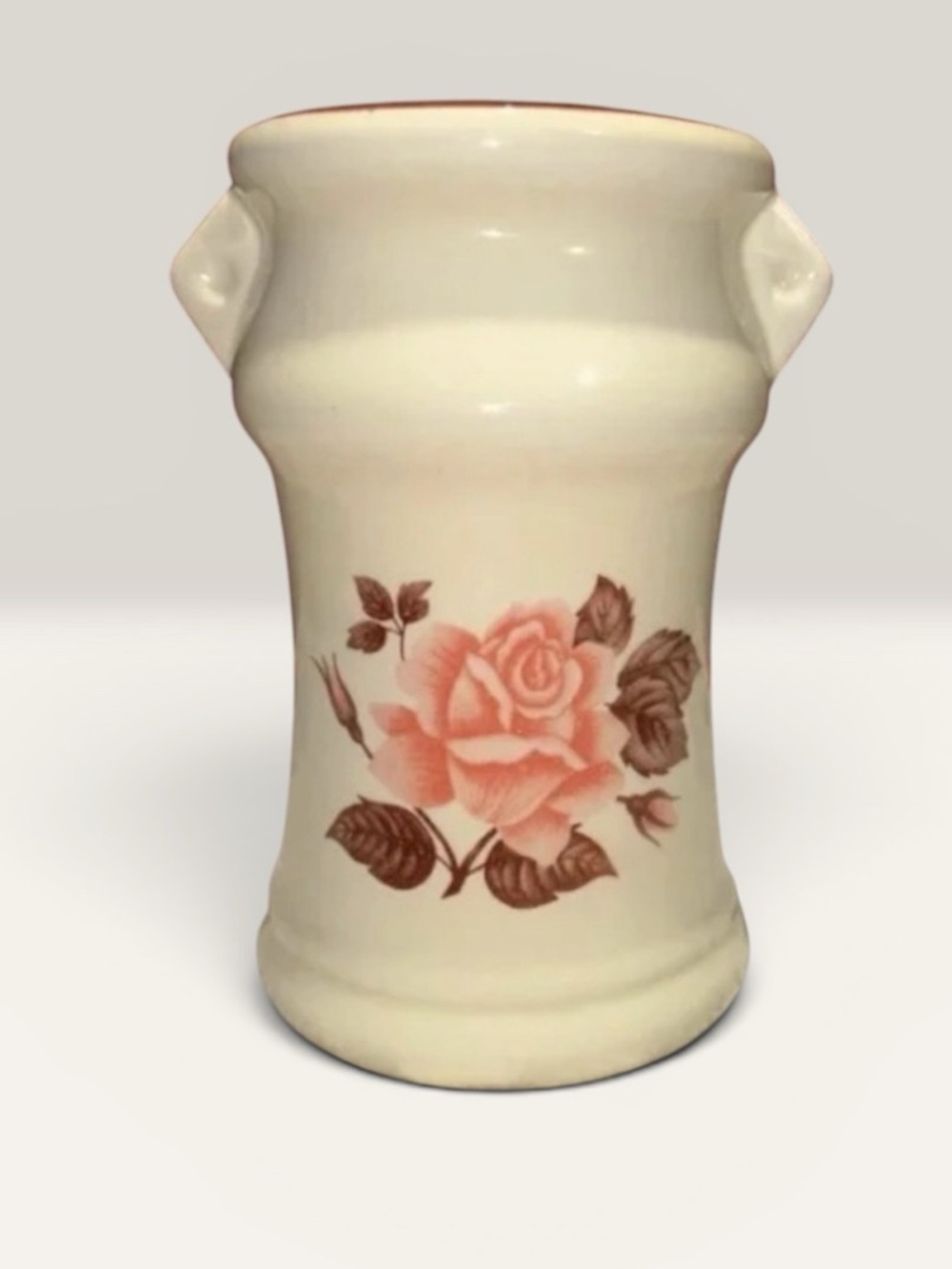 Vase Ceramic Milk Jug Cream Pink Rose Flower Double Handle Countrycore 7.5